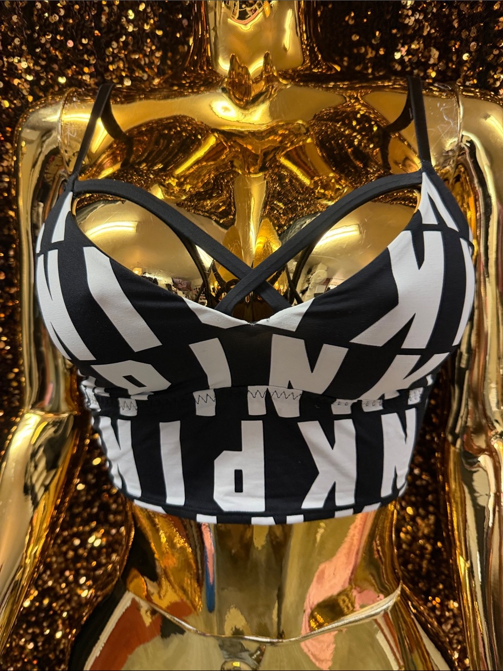 Black & White Lettered Strappy Crop Top